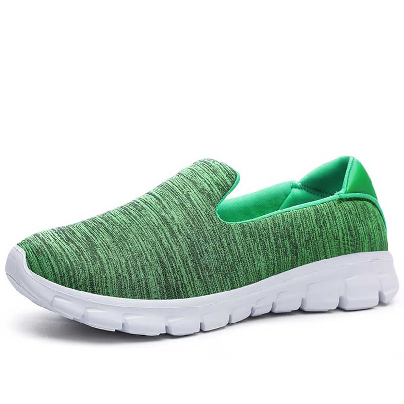 Women's green mesh stripe accents casual slip on shoe sneaker 01
