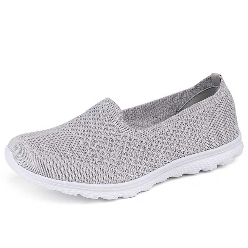 Women's grey flyknit casual plain slip on shoe sneaker 01