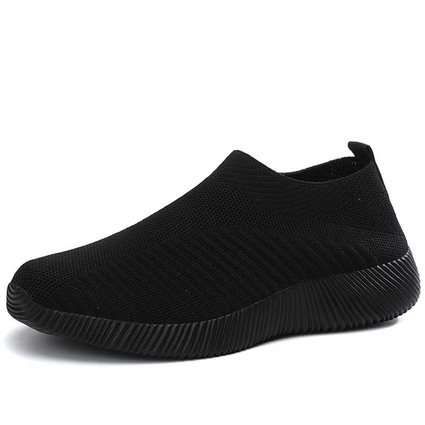 Women's black flyknit stripe texture sock like fit slip on shoe sneaker 01