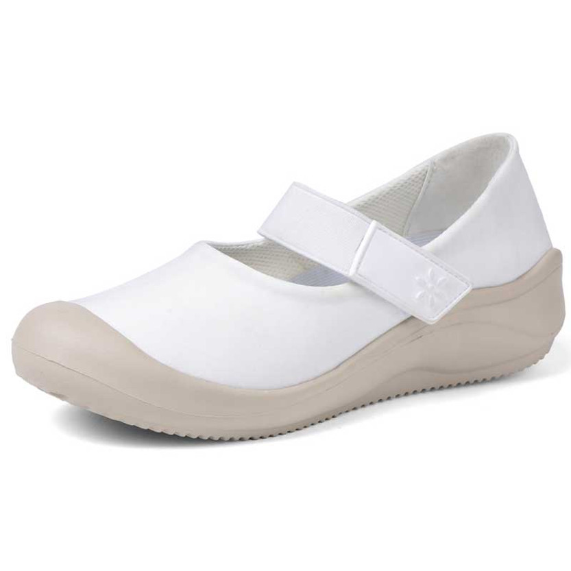 Women's white low cut stretch velcro slip on shoe loafer 01