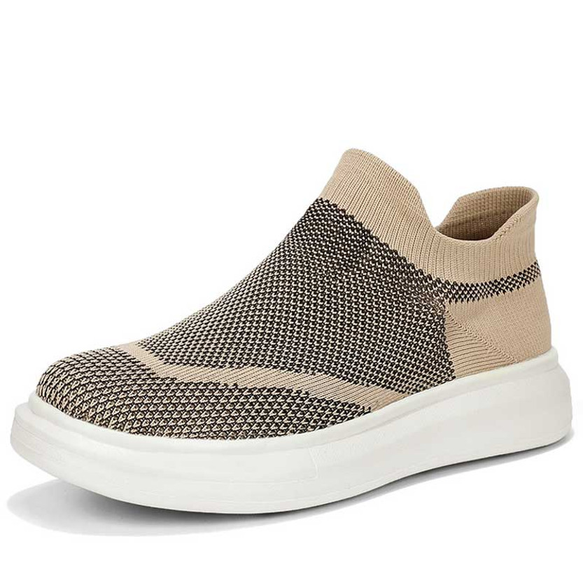 Men's khaki flyknit sock like entry slip on shoe sneaker 01