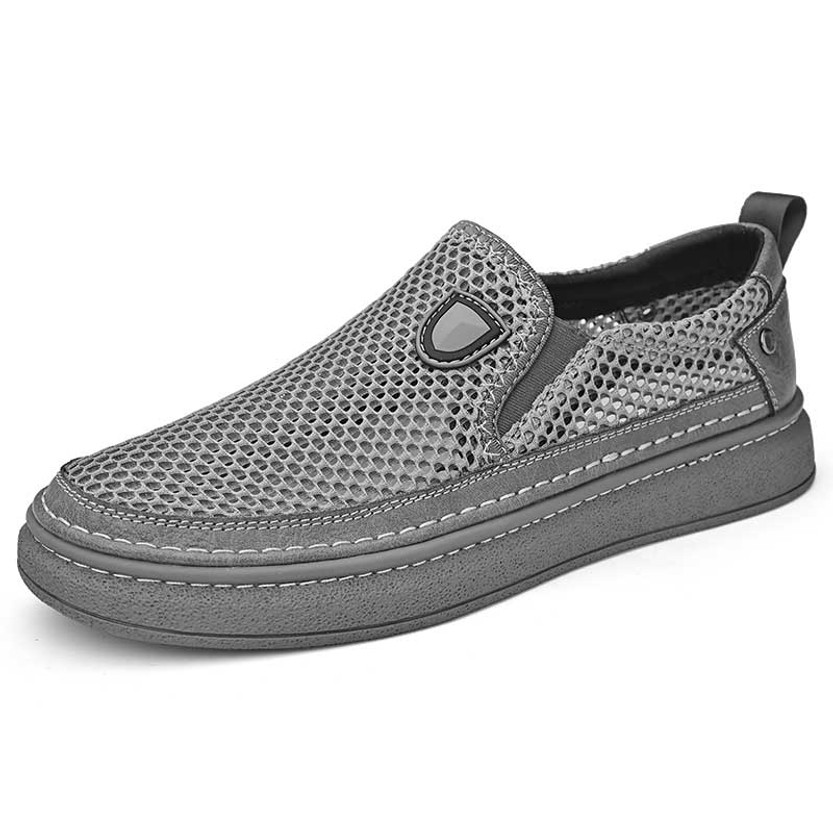 Men's grey hollow out stitch accents slip on shoe sneaker 01