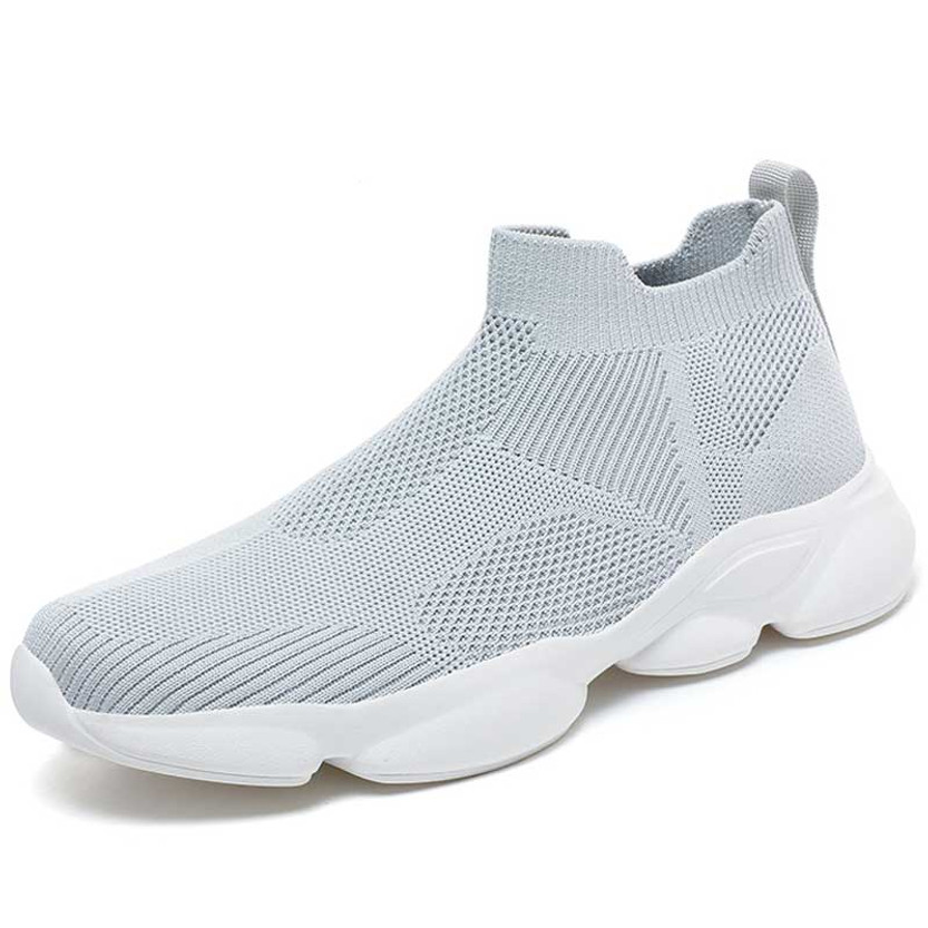 Men's grey stripe texture sock like fit slip on shoe sneaker 01