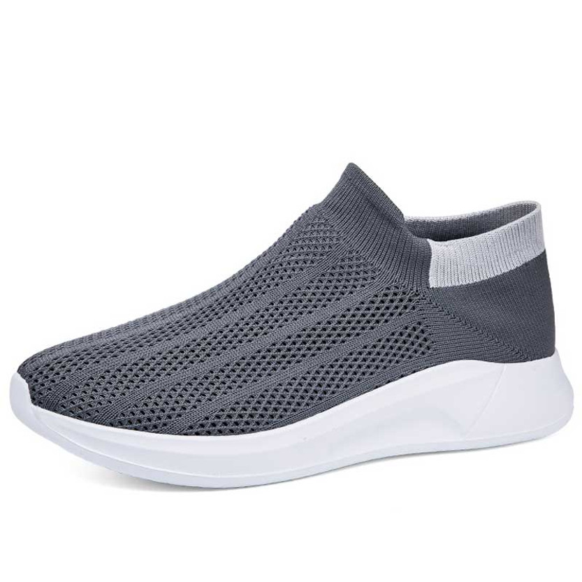 Men's grey flyknit sock like fit slip on shoe sneaker 01