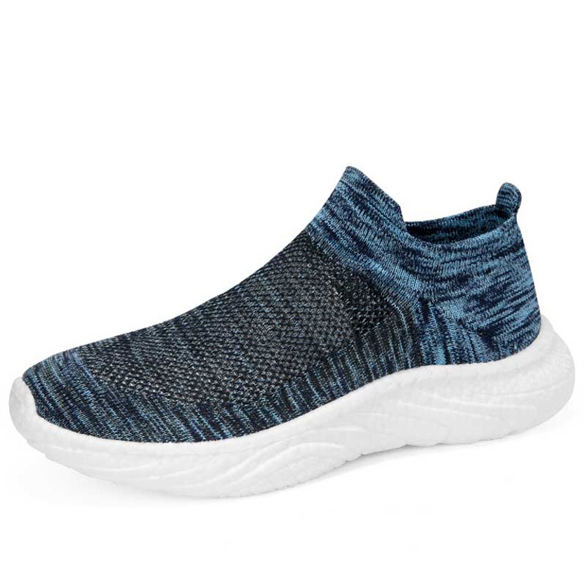 Men's blue flyknit sock like fit texture hollow slip on shoe sneaker 01