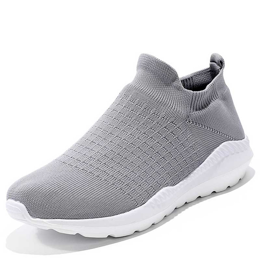 Men's grey flyknit sock like fit check pattern slip on shoe sneaker 01