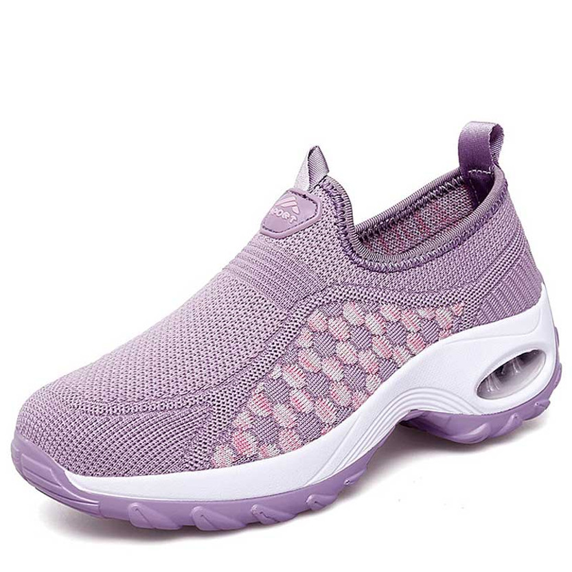 Women's pink circle dot pattern slip on double rocker bottom sneaker 01