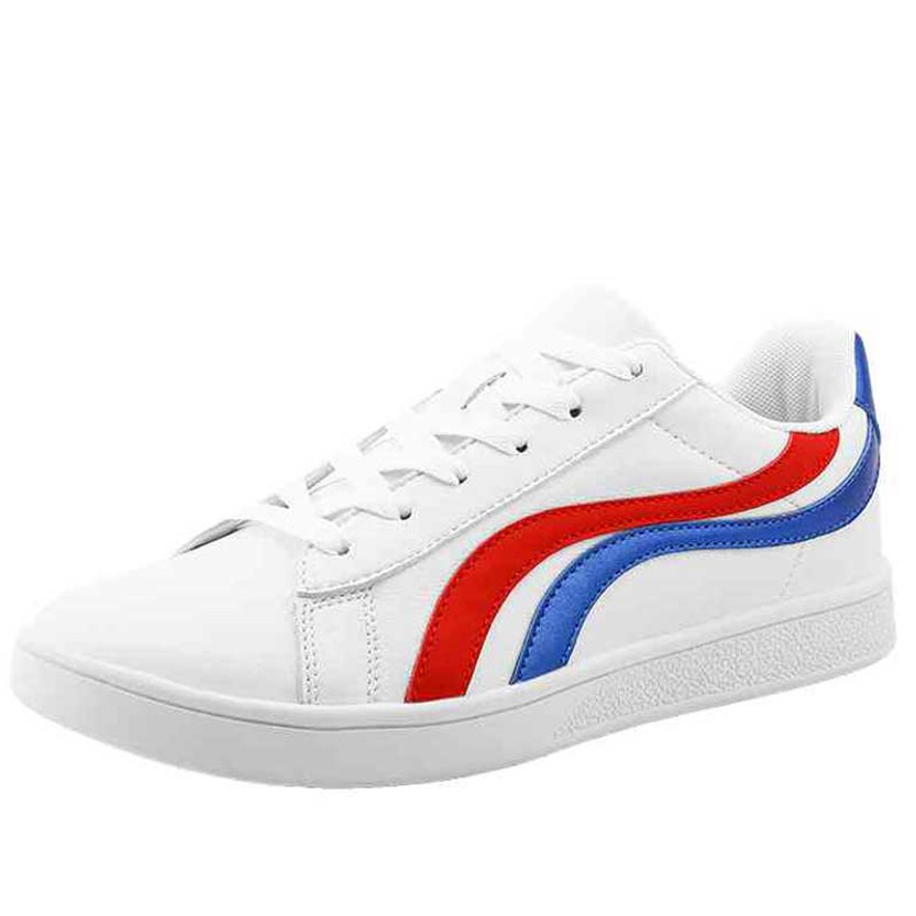 Men's white blue curved stripe casual shoe sneaker 01