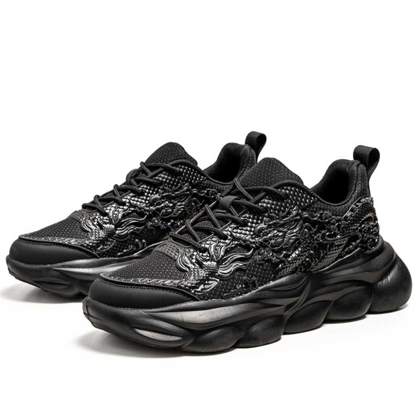 Men's black dragon pattern sport shoe sneaker 01