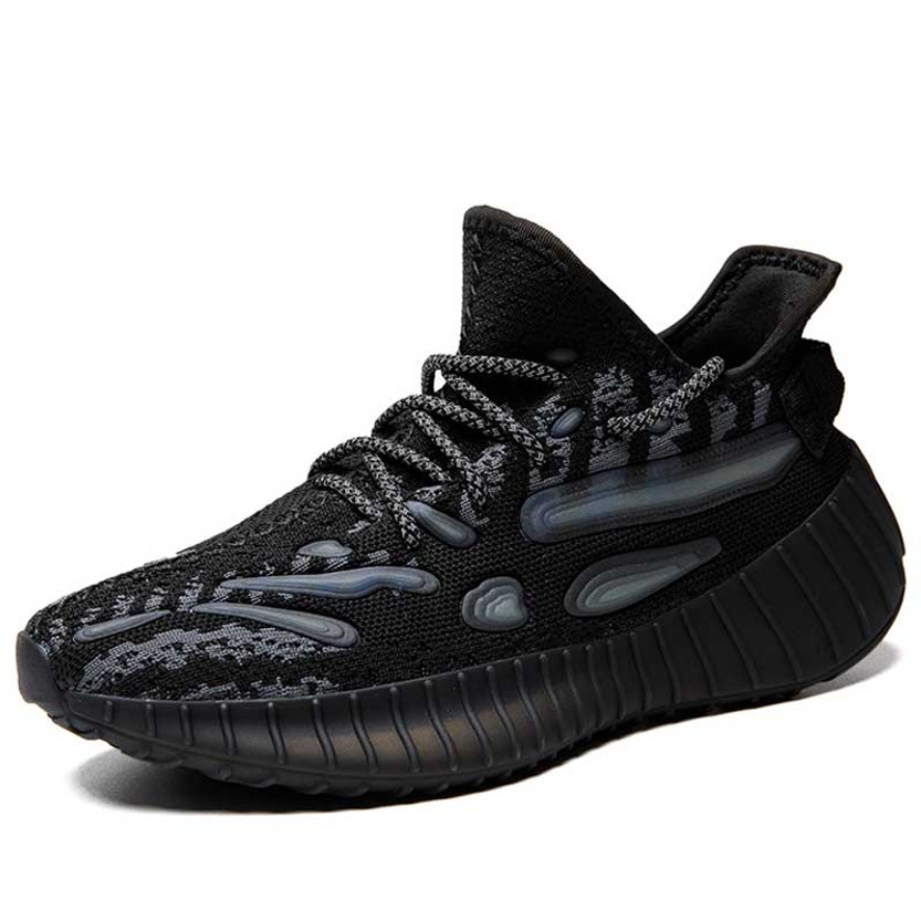 Men's black flyknit pattern & stripe luminous accents sport shoe sneaker 01