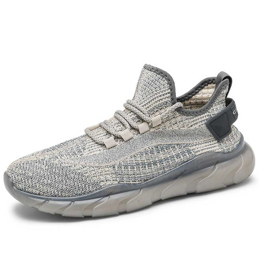 Men's grey pattern flyknit rubber patch sport shoe sneaker 01