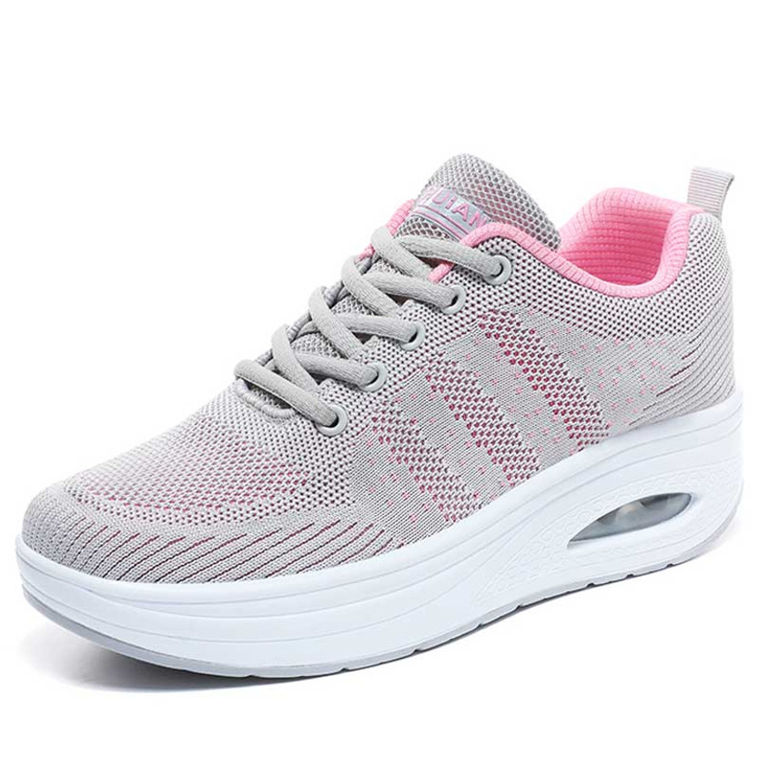 Women's grey pink stripe texture logo label rocker bottom shoe sneaker 01