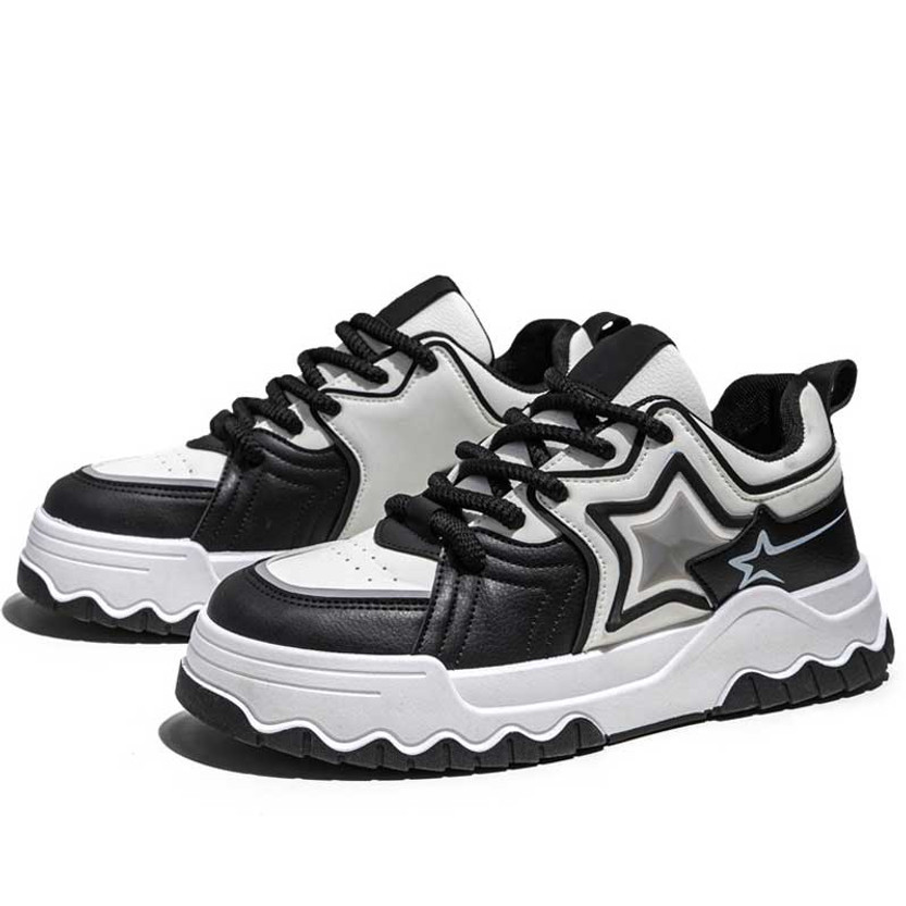 Men's black stripe star pattern sport shoe sneaker 01