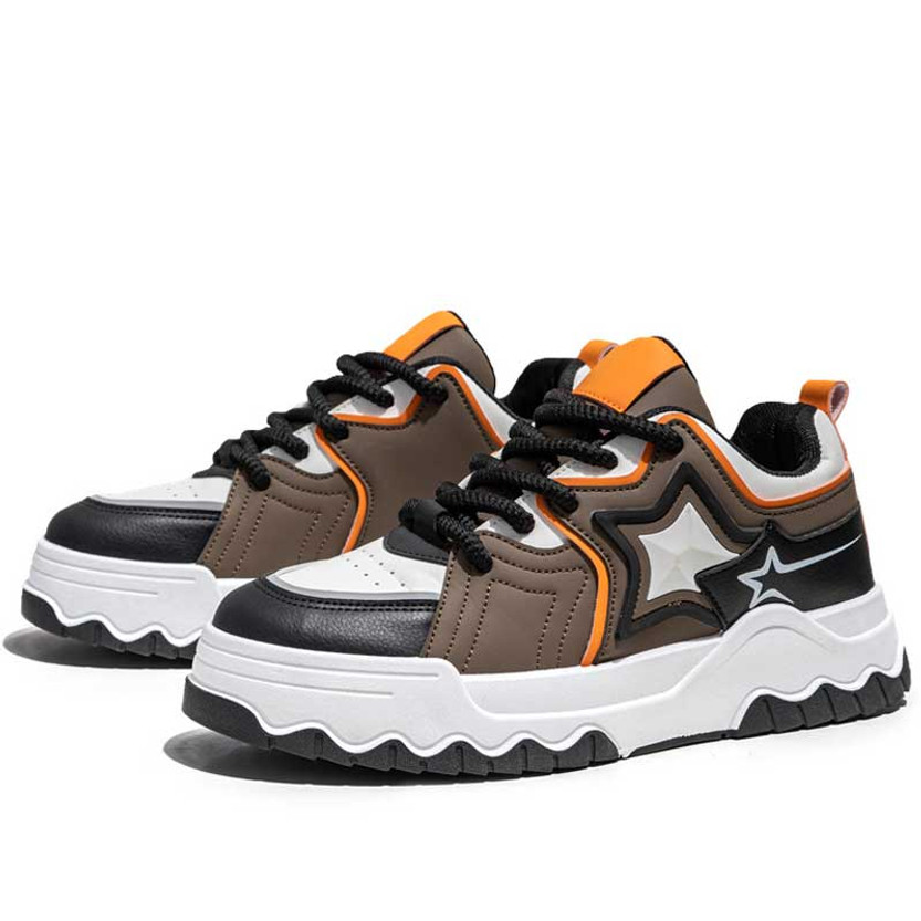 Men's brown stripe star pattern sport shoe sneaker 01