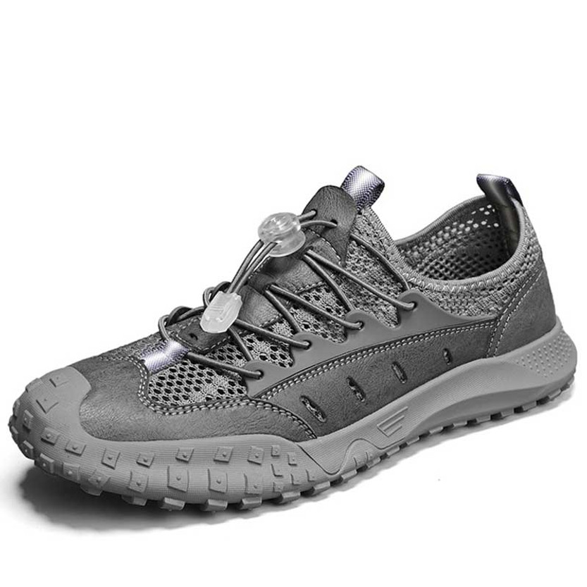Men's grey flyknit drawstring hollow cut shoe sneaker 01
