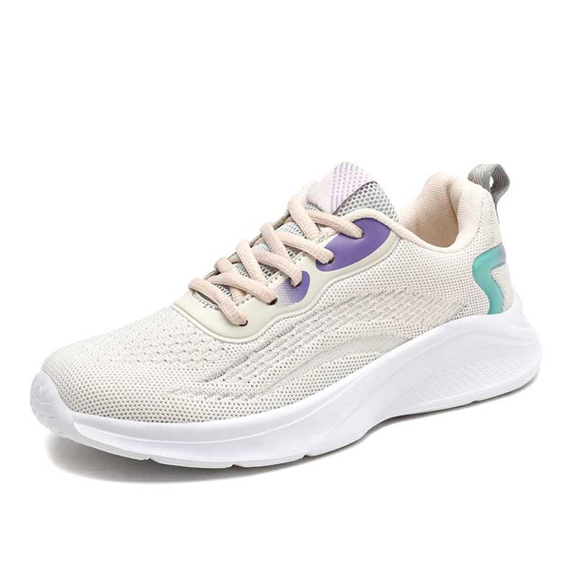 Women's beige flyknit stripe & texture pattern sport shoe sneaker 01