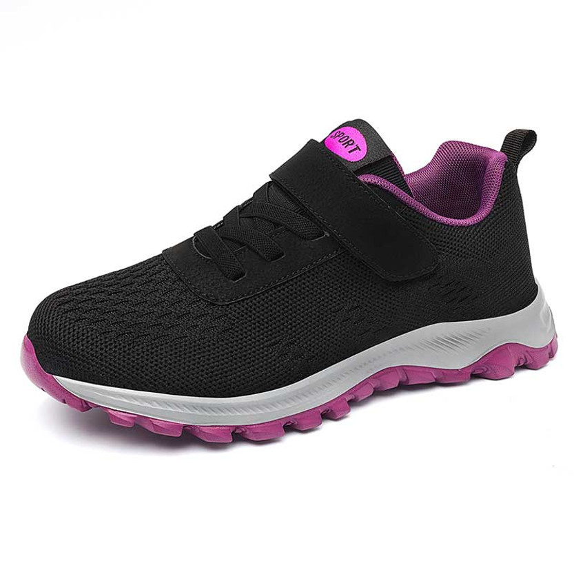 Women's black flyknit velcro lace accents sport label shoe sneaker 01