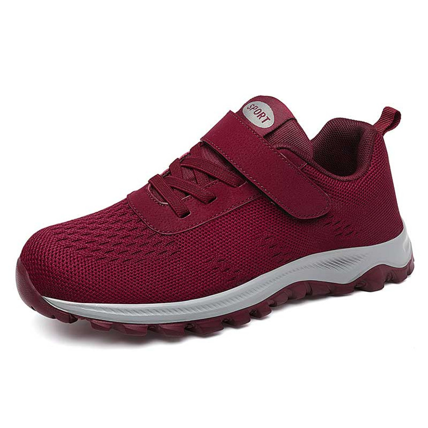 Women's red flyknit velcro lace accents sport label shoe sneaker 01