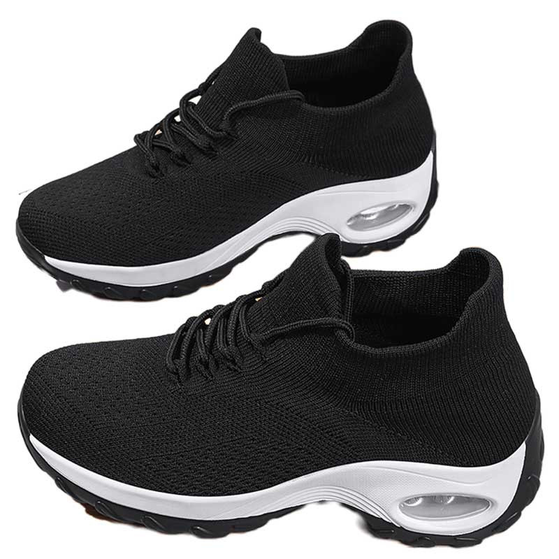 Women's black flyknit sock like fit double rocker bottom shoe sneaker 01