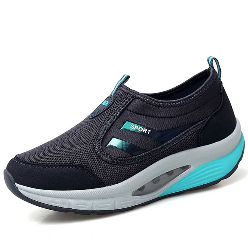 Women's blue stripe & prints slip on rocker bottom shoe sneaker 01