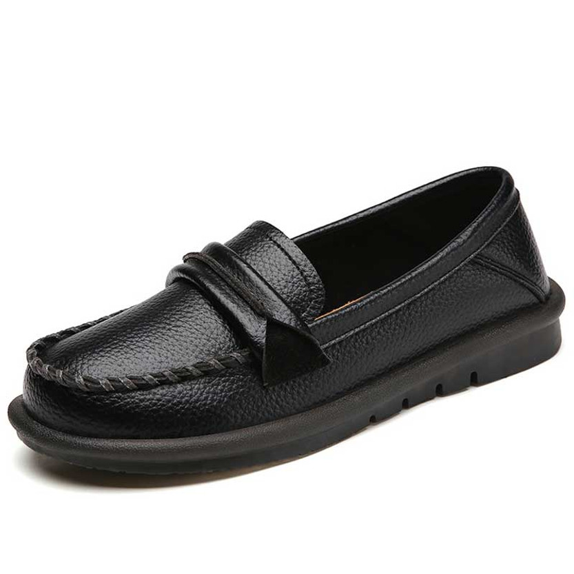 Women's black sewn accents penny slip on shoe loafer 01