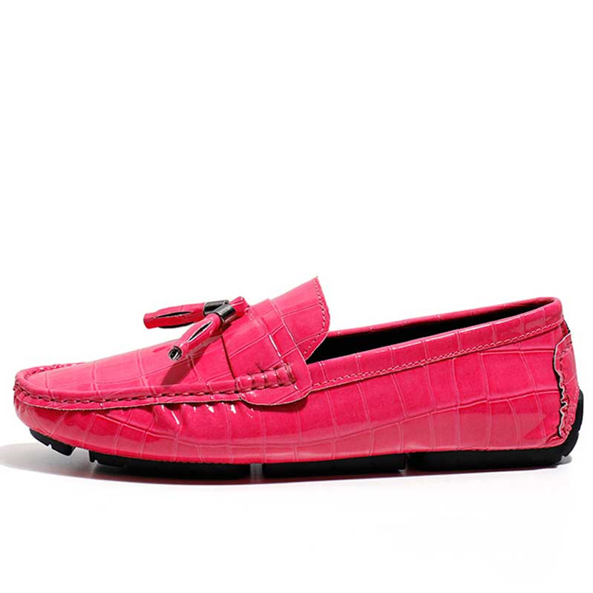 Men's rose red croc skin pattern tassel slip on shoe loafer 01
