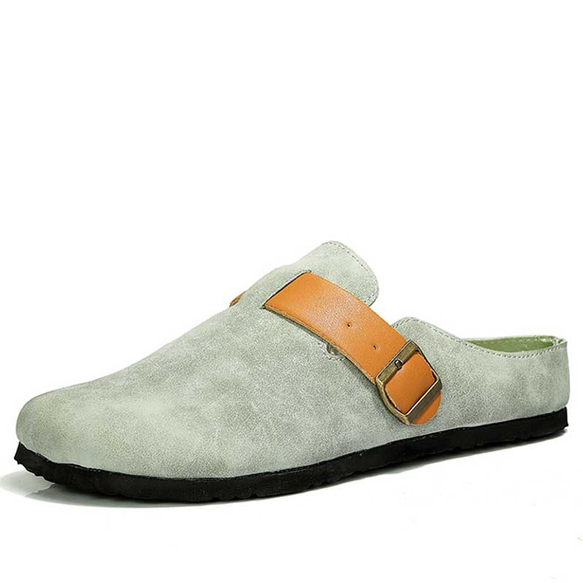 Men's green suede buckle strap slip on shoe mule 01