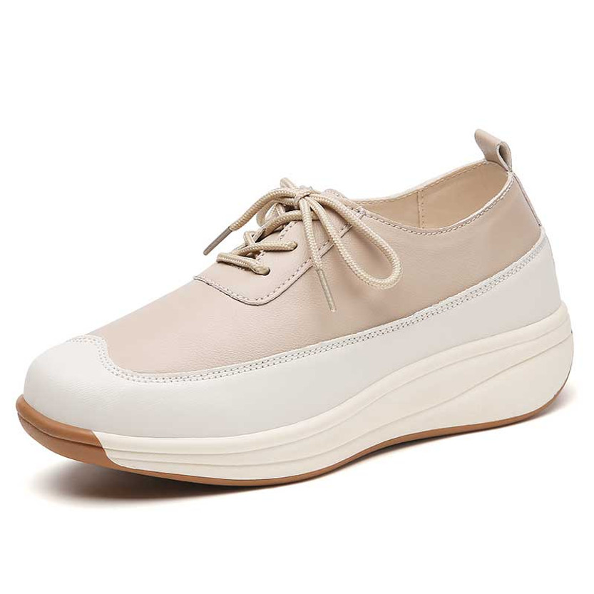 Women' apricot wingtip accents thread lace up rocker bottom shoe 01