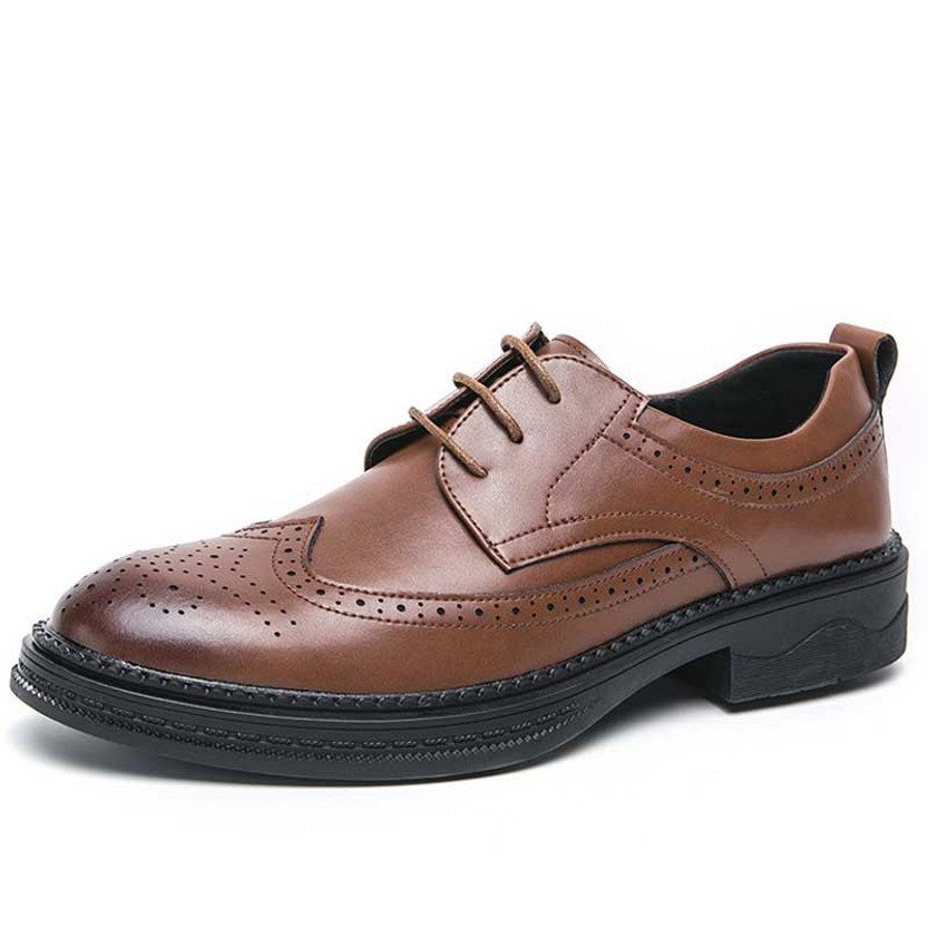 Men's brown retro wingtip brogue derby dress shoe 01