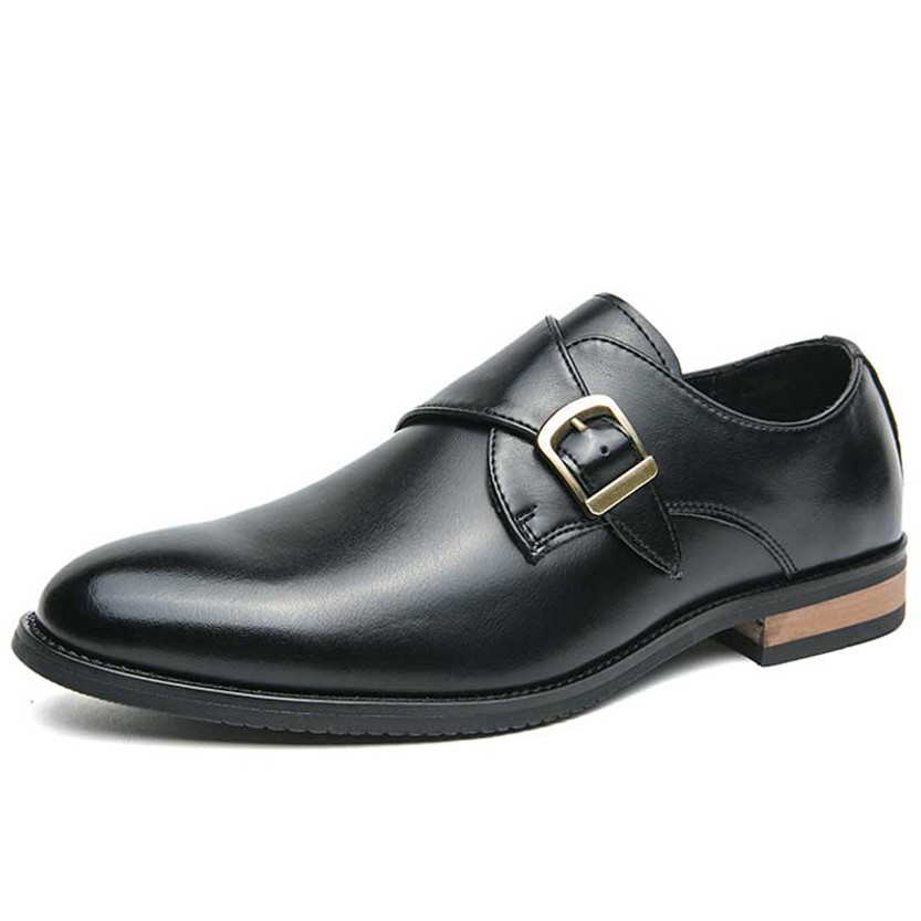 Men's black monk strap point toe slip on dress shoe 01
