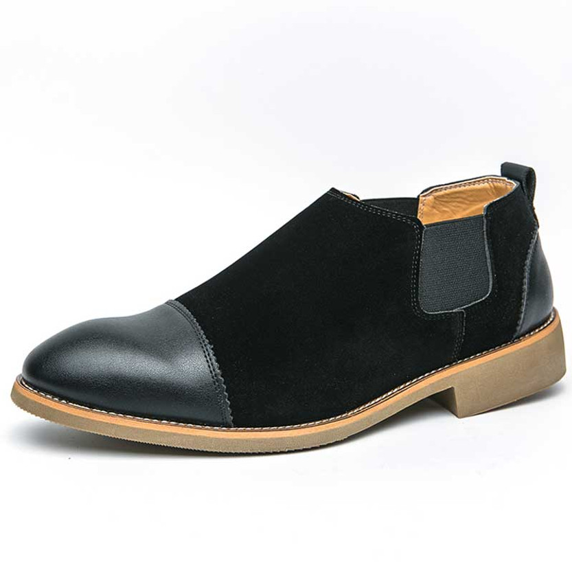 Men's black cap toe stretch entry slip on dress shoe 01