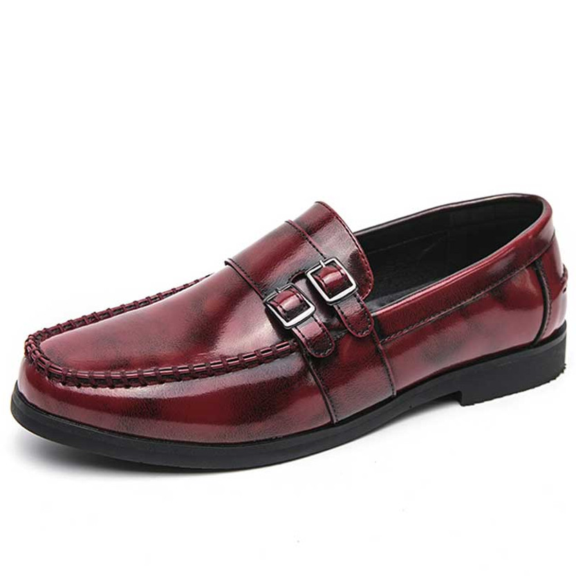 Men's red retro monk strap slip on dress shoe 01