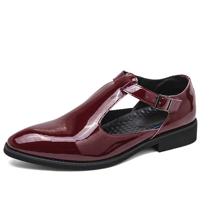 Men's red cut out buckle strap slip on dress shoe point toe 01