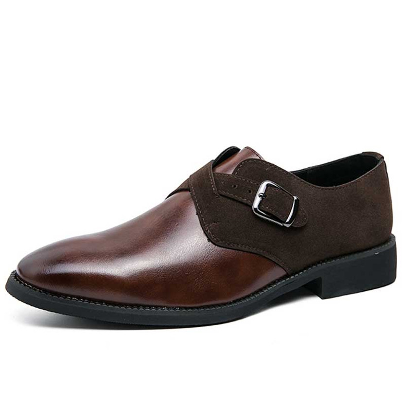 Men's brown cross monk strap slip on dress shoe 01