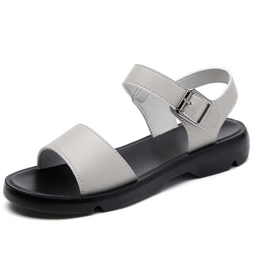 Women's grey plain open toe buckle velcro shoe sandal 01