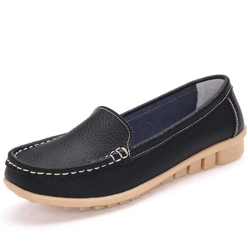 Women's black simple plain casual slip on shoe loafer 01