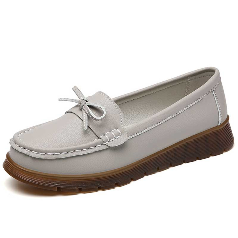 Women's grey causal lace tie on strap slip on shoe loafer 01
