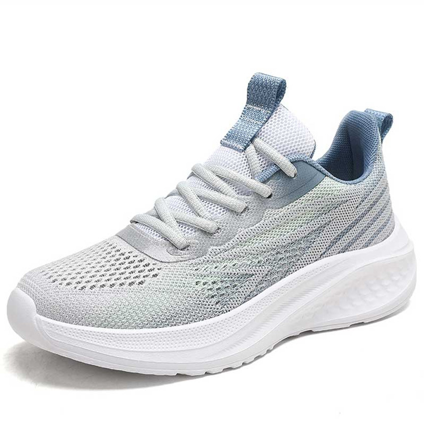 Women's skyblue flyknit stripe texture pattern hollow sport shoe sneaker 01