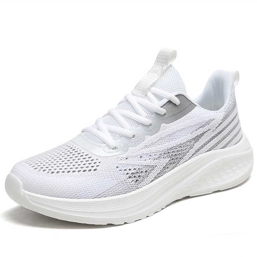 Women's grey flyknit stripe texture pattern hollow sport shoe sneaker 01