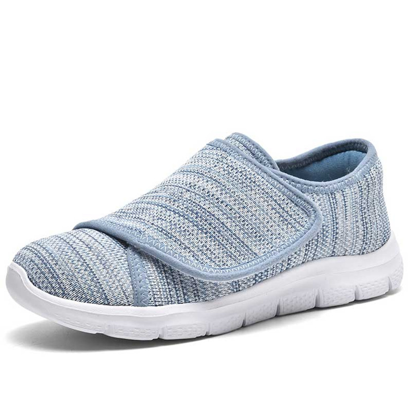 Women's blue stripe texture wide velcro slip on shoe sneaker 01