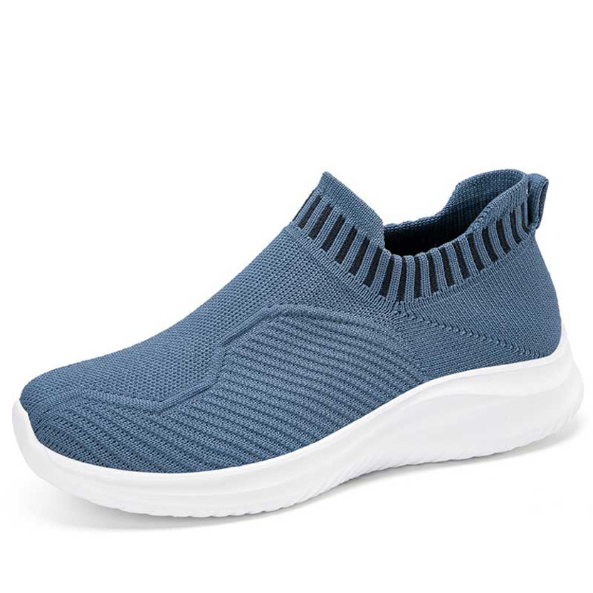 Women's blue stripe texture sock like flyknit slip on shoe sneaker 01