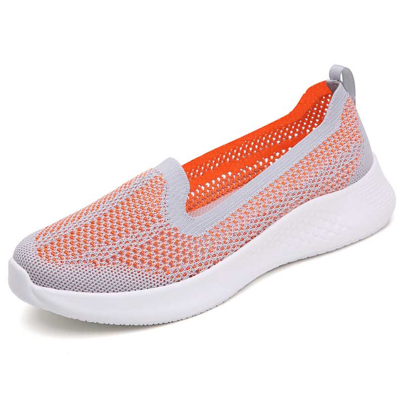 Women's orange hollow out lightweight flyknit slip on shoe sneaker 01