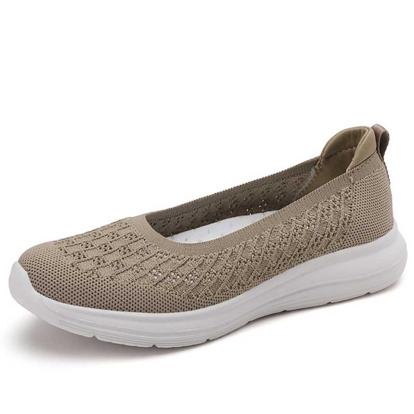 Women's khaki flyknit pattern hollow low cut slip on shoe sneaker 01