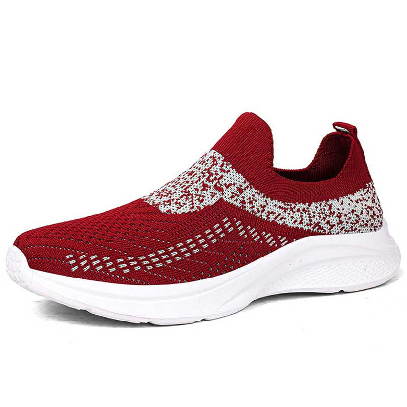 Women's red flyknit pattern texture sock like slip on shoe sneaker 01