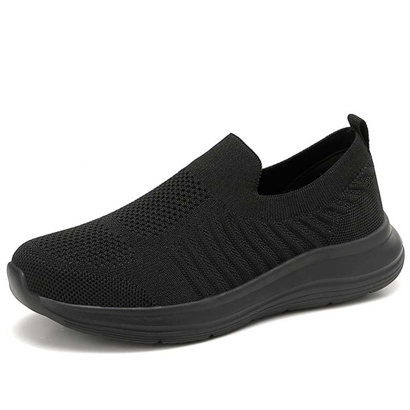 Women's black flyknit pattern texture stretch entry slip on shoe sneaker 01