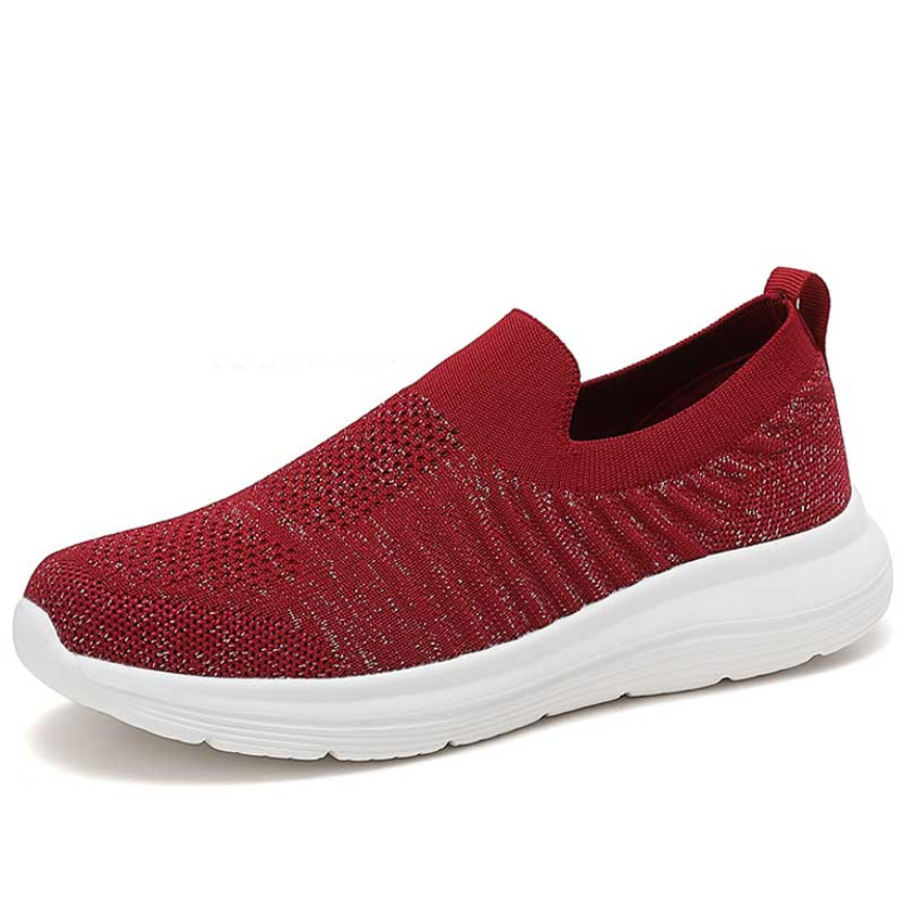 Women's burgundy flyknit pattern texture stretch entry slip on shoe sneaker 01