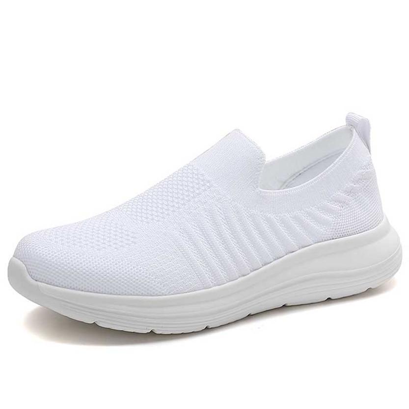 Women's white flyknit pattern texture stretch entry slip on shoe sneaker 01 Women's white flyknit pattern texture stretch entry slip on shoe sneaker 01