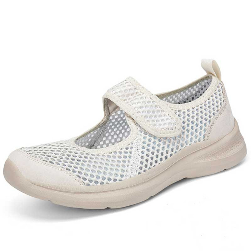 Women's beige hollow out low cut velcro slip on shoe sneaker 01