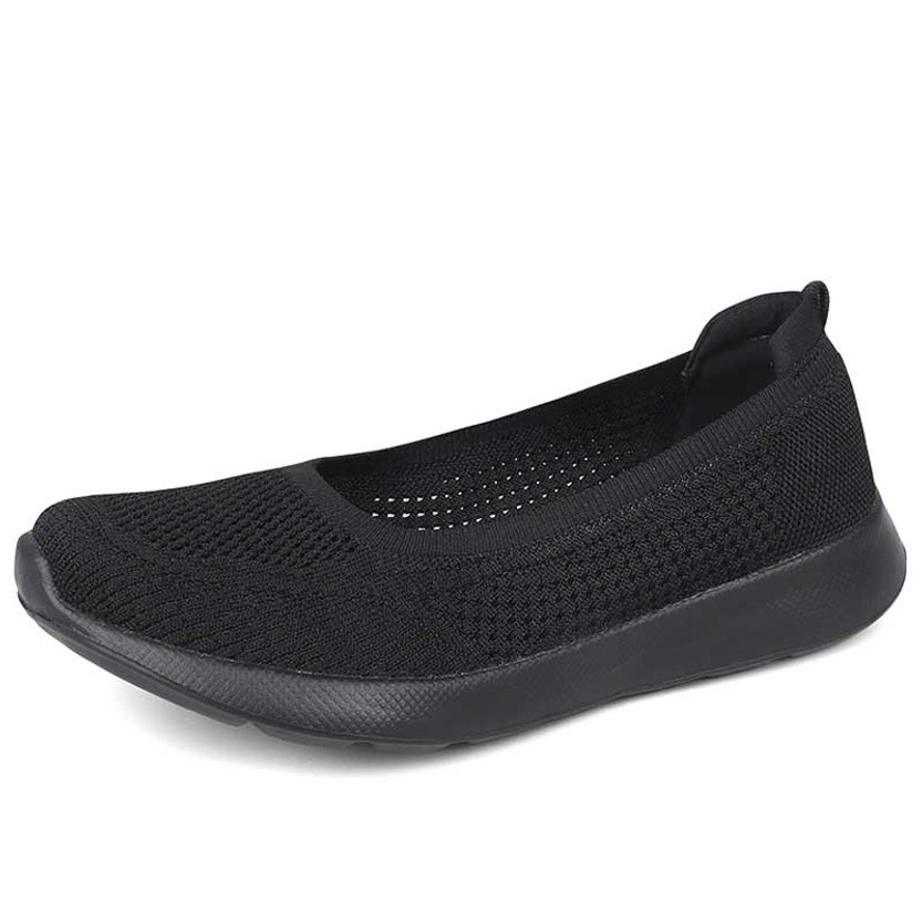 Women's black flyknit low cut plain hollow slip on shoe sneaker 01