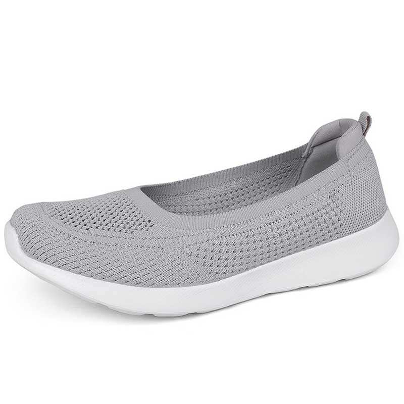 Women's grey flyknit low cut plain hollow slip on shoe sneaker 01